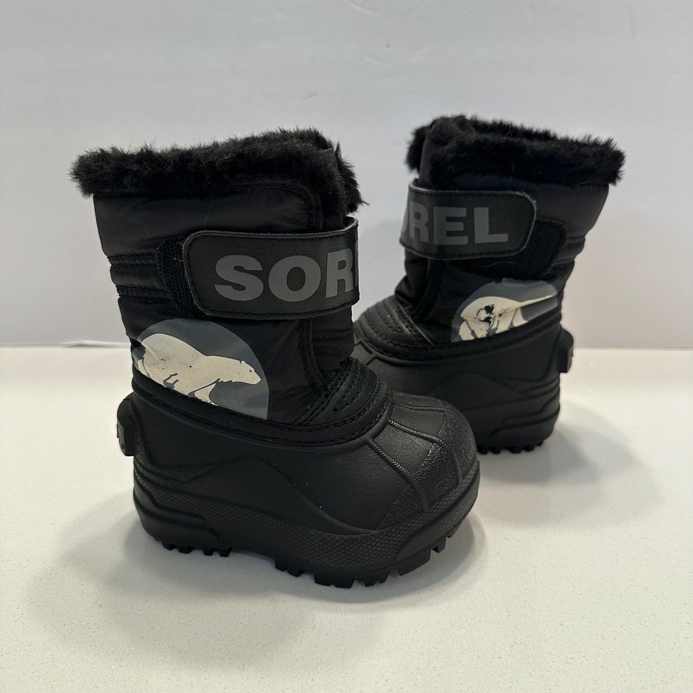Sorel Snow Commander Toddler‎ Kids Black Winter Snow Boots NV1805-010 Size 4